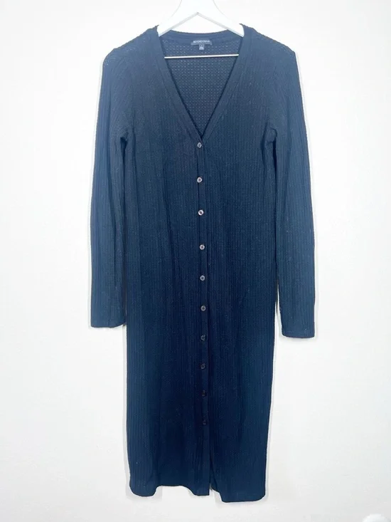 Beyond Yoga Your Line Waffle Knit 2 in 1 Duster Cardigan Dress size Large black - Picture 3 of 12